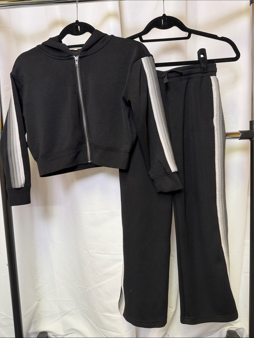 Vintage Havana girls Black & White stripe cloud zip up Hoodie & pants L (14)